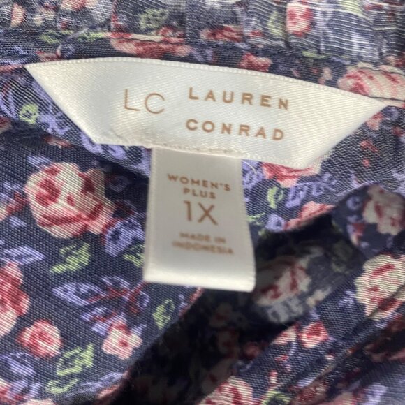 Lauren Conrad Button Up Blouse Womens Plus 1X Floral Ruffle Boho Flowy Lightweig - Picture 2 of 10